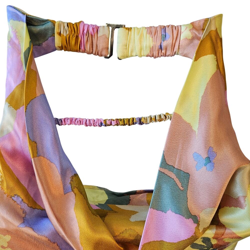 ASTR The Label Yellow Multicolor Floral Strapless Satin Maxi Dress Medium Artsy - Picture 7 of 12